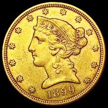 1899-S $5 Gold Half Eagle CLOSELY UNCIRCULATED