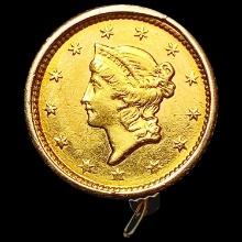 1853 Gold $1 Pin in Gold Bezel HIGH GRADE