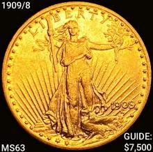 1909/8 $20 Gold Double Eagle CHOICE BU