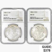 [2] 1884-O Morgan Silver Dollars NGC MS63