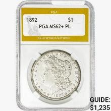 1892 Morgan Silver Dollar PGA MS62+ PL