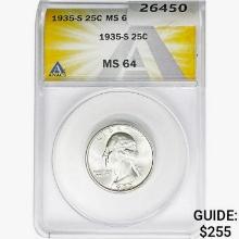 1935-S Washington Silver Quarter ANACS MS64