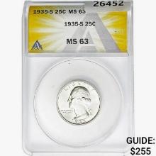 1935-S Washington Silver Quarter ANACS MS63