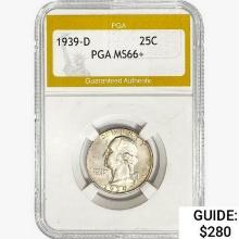 1939-D Washington Silver Quarter PGA MS66+