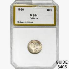 1920 Mercury Silver Dime PCI MS64 FB