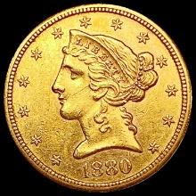 1880-S $5 Gold Half Eagle CHOICE AU