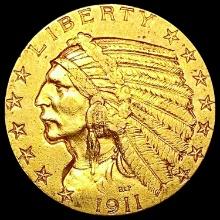 1911 $5 Gold Half Eagle CLOSELY UNCIRCULATED