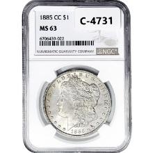 1885-CC Morgan Silver Dollar PGA MS63