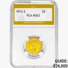 1912-S $5 Gold Half Eagle PGA MS63