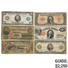 LOT OF (6) MIXED LARGE SIZE CURRENCY NOTES 1862-1917