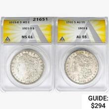 1903&1921 [2] Morgan Silver Dollar ANACS MS/AU