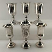 Lot Of Six 19th - 20th Century Sterling Silver Kiddush Cups