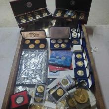 Tray Lot Of Tokens, Medallions, Copies Of US Currency