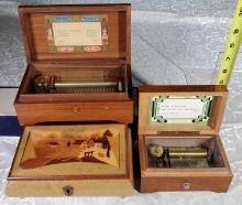 1 Thorens and 2 Reuge Swiss Movement Music Boxes