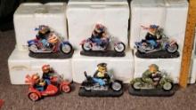 6 Born To Ride and Coca-Cola Motorcycle Bear Figurines with Styro Boxes