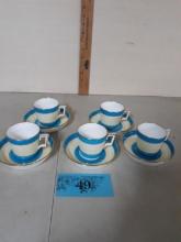 Blue & White Lusterware Cups and Saucers