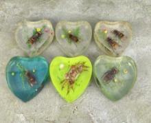 Lucite Acrylic Heart Shaped Bee Paperweights
