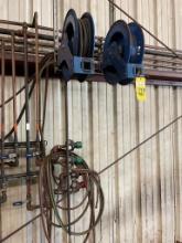 LOT CONSISTING OF: (2) retractable hose reels, air & oxygen acetylene hoses, w/ corresponding
