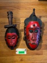 2 old African Ivory Coast ceremonial masks, larger one is 18 x 9 inches other one is 16 1/2" lon