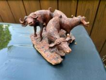 3 Cape Buffaloes, wood carving, 9 inches long, x 9 inches x 5 inches tall, great Africa safari taxi