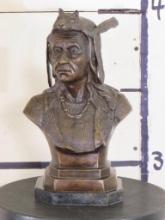 Bronze Bust of Indian Chief Cochise on Marble Base, no visible makers marks BRONZE ART