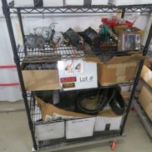 Rack w/Contents:  Stainless Screws, Nuts, Bolts, Electronic Cables & Parts,