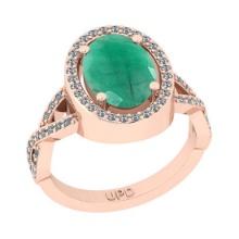 2.90 Ctw SI2/I1 Emerald And Diamond 14K Rose Gold Engagement Ring