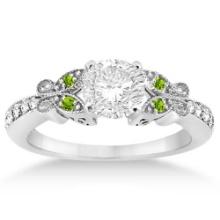 Butterfly Diamond and Peridot Engagement Ring 14k White Gold 1.20ctw