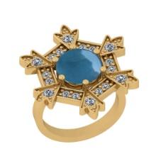 4.16 Ctw SI2/I1 Aquamarine And Diamond 14K Yellow Gold Engagement Ring