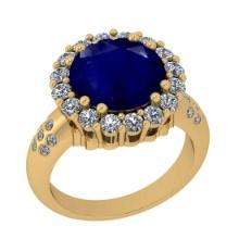 4.30 Ctw VS/SI1 Blue Sapphire And Diamond 14K Yellow Gold Engagement Halo Ring