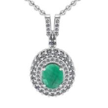 1.80 Ctw VS/SI1 Emerald And Diamond 14K White Gold Necklace (ALL DIAMOND ARE LAB GROWN )