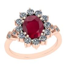 2.88 Ctw VS/SI1 Ruby And Diamond 14K Rose Gold Vintage Style Ring