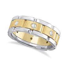 Mens Wide Band Diamond Eternity Wedding Ring 18kt Two-Tone Gold 1.40ctw