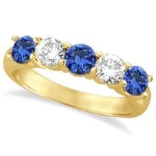 Five Stone Blue Sapphire and Diamond Ring 14k Yellow Gold 1.50ctw