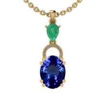 Certified 5.36 Ctw VS/SI1 Tanzanite,Emerald And Diamond 14K Yellow Gold Vintage Style Necklace
