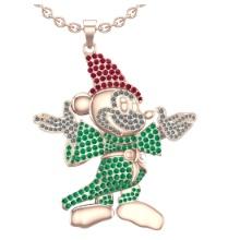 3.70 Ctw SI2/I1Ruby ,Emerald And Diamond 14K Rose Gold Disney Mickey Mouse Pendant Necklace