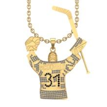 3.46 Ctw Treated Fancy Black Diamond 14K Yellow Gold Hockey theme Pendant Necklace