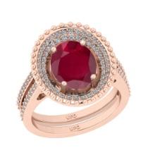 3.04 Ctw I2/I3 Ruby And Diamond 14K Rose Gold Engagement Ring