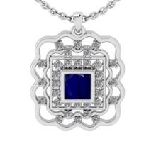 1.50 Ctw SI2/I1 Blue Sapphire and Diamond 14K White Gold Pendant Necklace