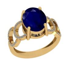 3.22 Ctw SI2/I1 Blue Sapphire And Diamond 14K Yellow Gold Ring