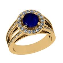 2.14 Ctw I2/I3 Blue Sapphire And Diamond 14K Yellow Gold Engagement Ring