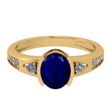 2.80 Ctw VS/SI1 Blue Sapphire And Diamond 14K Yellow Gold Cocktail Ring