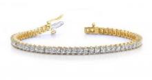 14KT YELLOW GOLD 5 CTW G-H VS2/SI1 CLASSIC PRINCESS PRONG SET DIAMOND TENNIS BRACELET