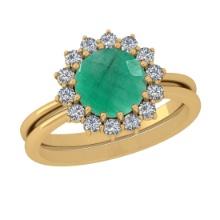 1.74 Ctw SI2/I1 Emerald and Diamond 14K Yellow Gold Engagement Halo Ring