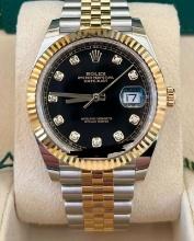 New Two-Tone Rolex Oysterperpetual Datejust 41mm Factory Diamond Black Dial Rolex comes with Box & P