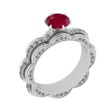 3.35 Ctw VS/SI1Ruby and Diamond 14K White Gold Engagement Ring (ALL DIAMONDS ARE LAB GROWN)