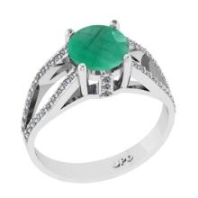 1.80 Ctw VS/SI1 Emerald and Diamond 14K White Gold Engagement Halo Ring(ALL DIAMOND ARE LAB GROWN)