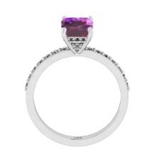 0.95 Ctw VS/SI1 Amethyst and Diamond 14K White Gold Engangement Ring (ALL DIAMOND LAB GROWN Diamond