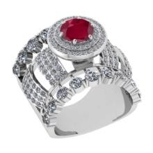 6.38 Ctw VS/SI1Ruby and Diamond 14K White Gold Engagement Ring (ALL DIAMONDS ARE LAB GROWN)