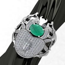 2.17 CtwVS/SI1 Emerald and Diamond14K White Gold Vintage style Beetle Ring (ALL DIAMOND ARE LAB GROW